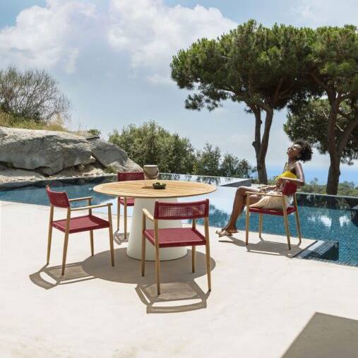 Τραπέζι Εξωτερικού Χώρου Dolcevita Λευκό - Teak D140xH74