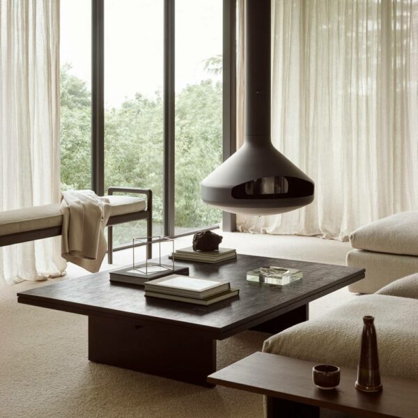 Τραπέζι Σαλονιού Grooves - Μαύρο Μασίφ Ξύλο, 140x110xH34