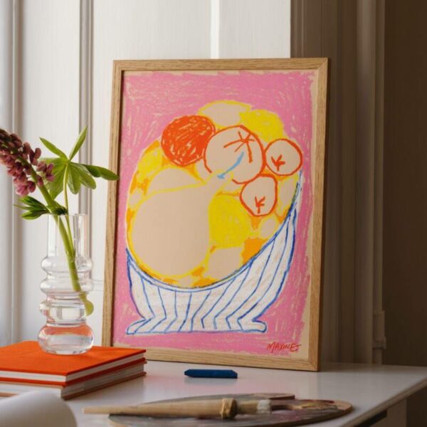 Αφίσα Fruit Bowl On A Pink Table - Ματ Φινίρισμα, 30x40