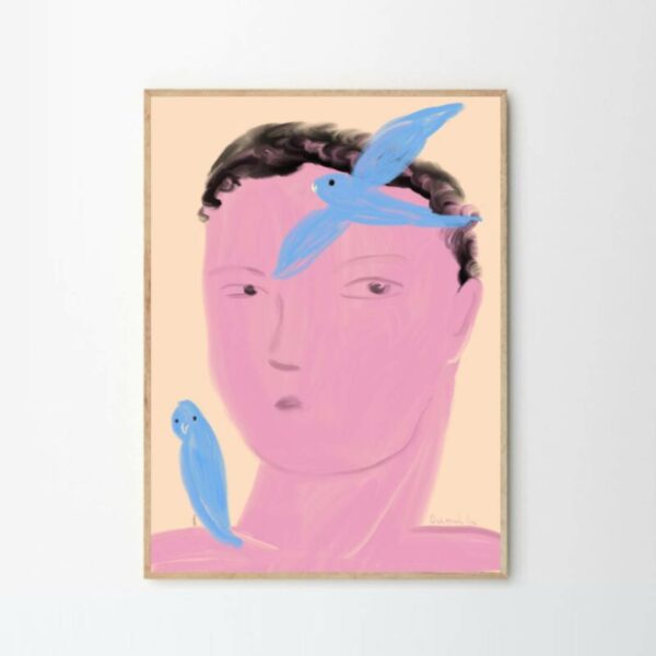 Πίνακας Boy & Parrot - Dark Oak Frame, 50x70