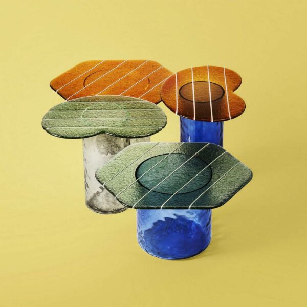 Τραπέζι Σαλονιού Striche, Πορτοκαλί / Διαφανή, 55x53,5xH31