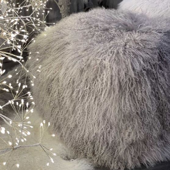 Σκαμπώ Mongolian Fur Cube - Λινό, 40x40xH40