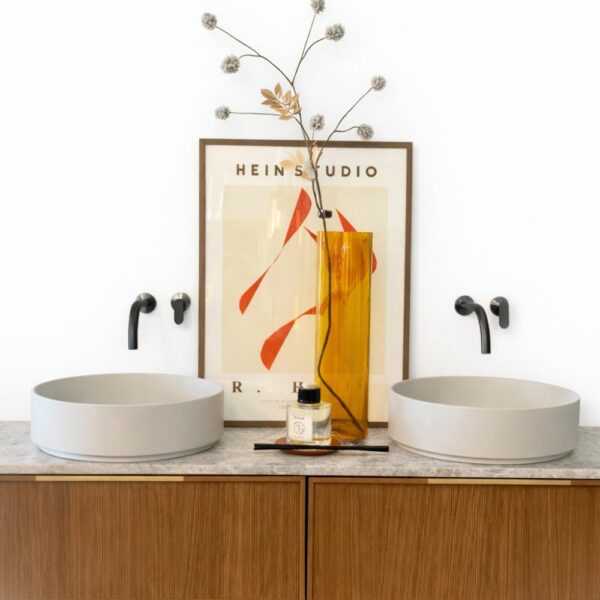 Σύνθεση Falper 'Επιπλο + Διπλός Νιπτήρας, Walnut & Tundra Grey